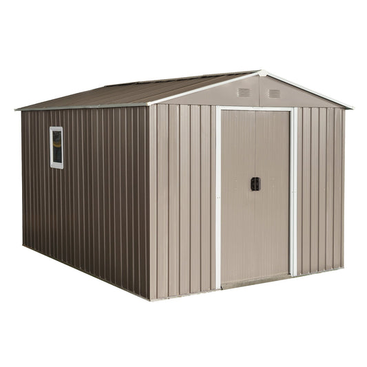 Mondawe 10ft x 8ft Outdoor Metal Storage Shed with Metal Floor Base,with Window,Grey