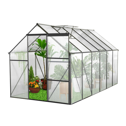 Mondawe Black 6x12 FT Polycarbonate Greenhouse Raised Base and Anchor Aluminum