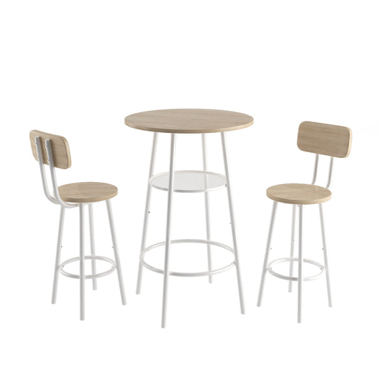 Mondawe Bar Table,Circular Bar Table With Backrest And Partition,Equipped With 2 Bar Stools