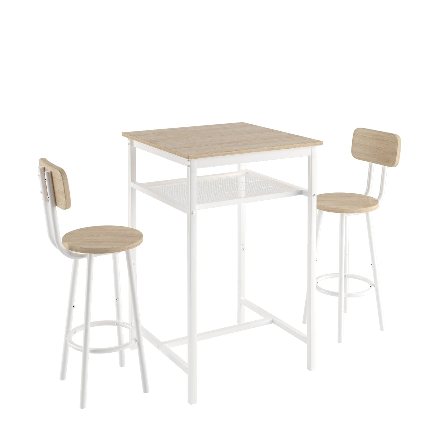 Mondawe Bar Table,Square Bar Table With Backrest And Partition,Equipped With 2 Bar Stools