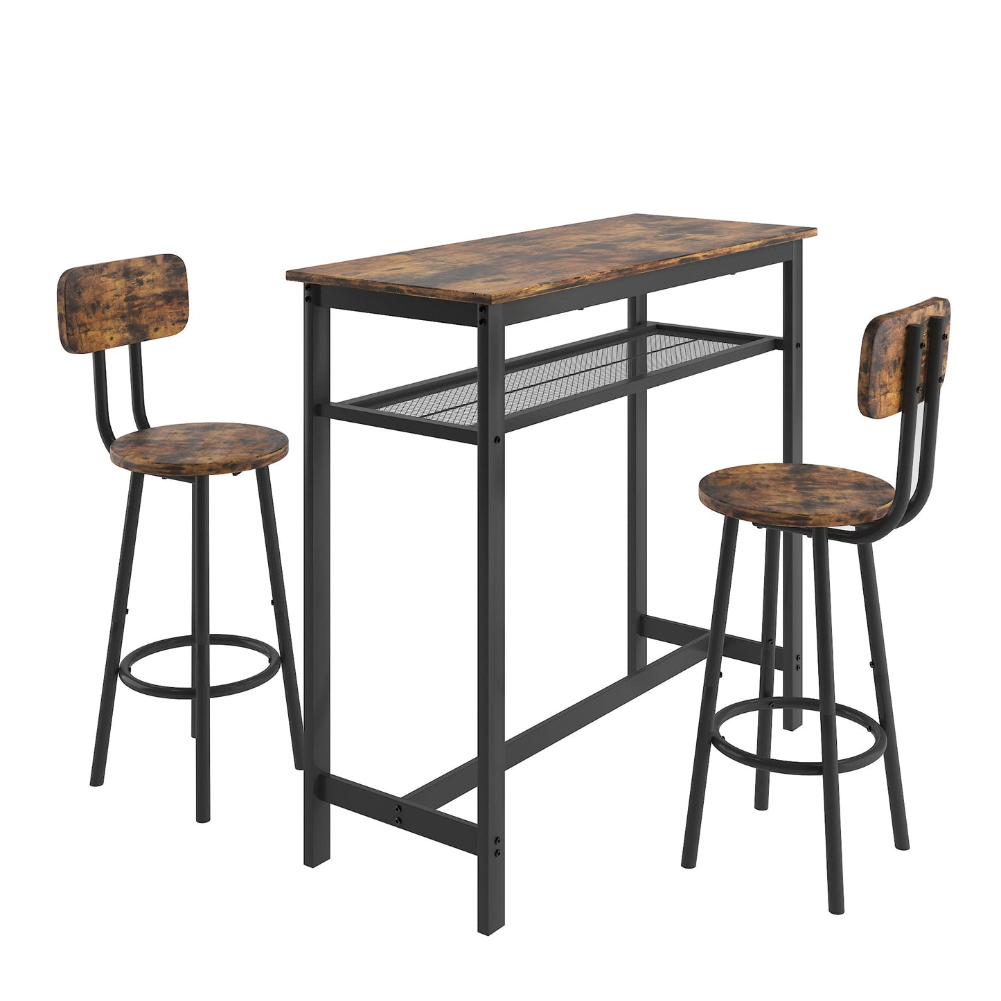 Mondawe Bar Table,Rectangle Bar Table With Backrest And Partition,Equipped With 2 Bar Stools