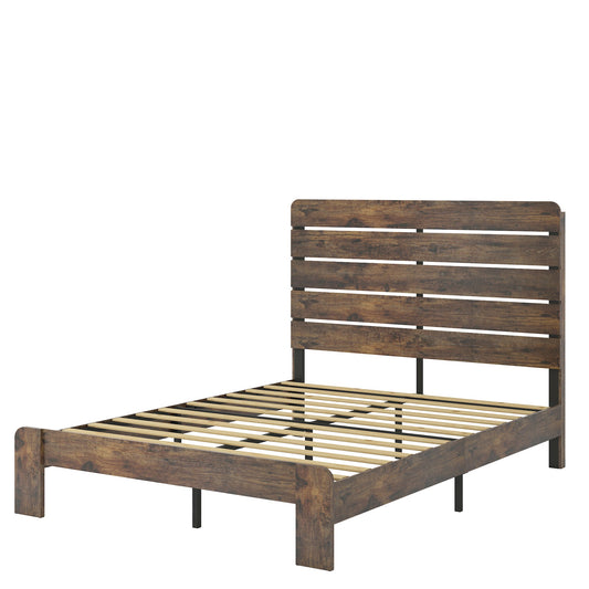 Mondawe Dark Brown Queen Size Wood Platform Bed Frame with Large Under Bed Storage