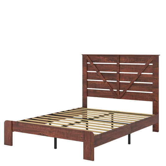 Mondawe Vintage Brown Wood Platform Noise Free Bed Frame with Large Under Bed Storage