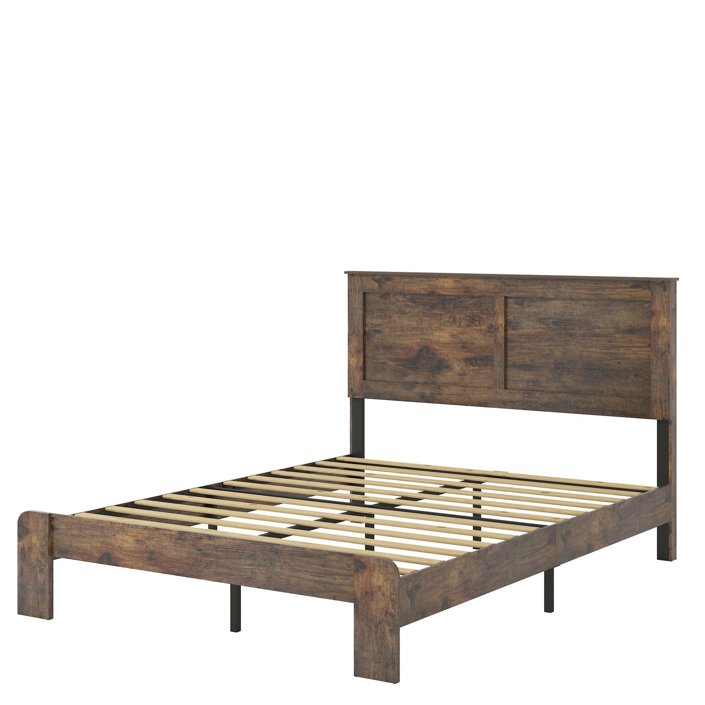 Mondawe Dark Brown Queen Size Wood Platform Bed Frame Noise Free with Large Under Bed Storage,