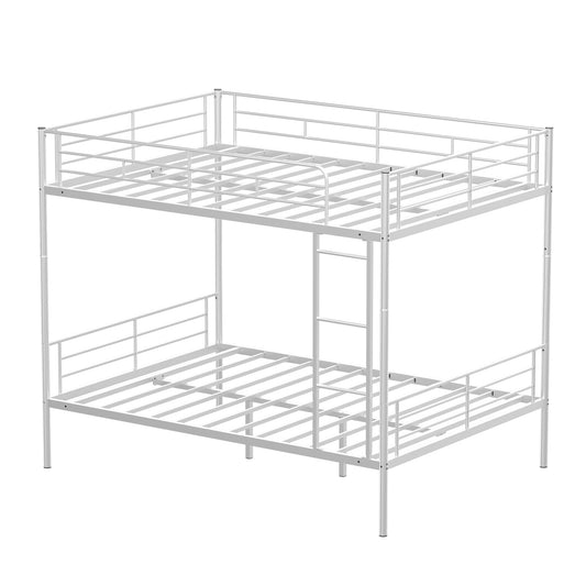 Mondawe Silver Full Size Metal Loft Bed Frame with Dual Ladders & Safety Guardrail