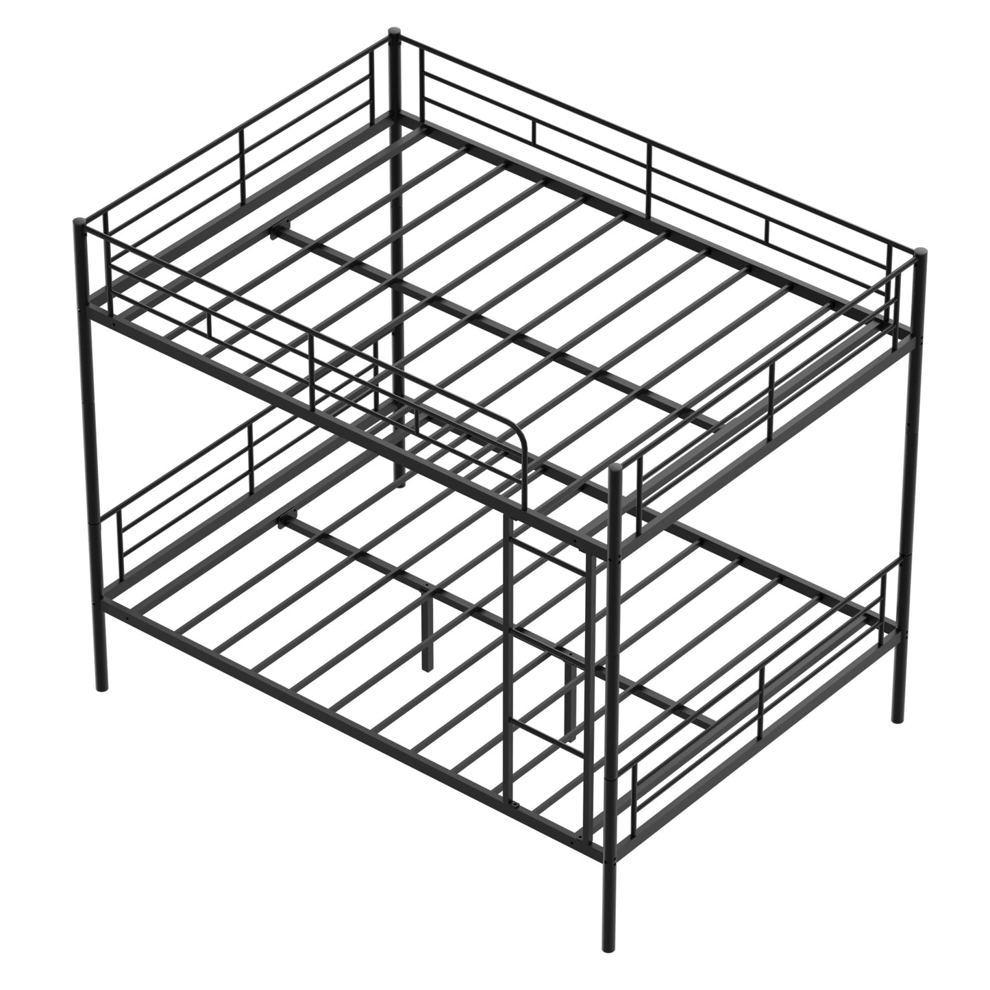 Mondawe Black Twin Size Metal Loft Bed Frame with Dual Ladders & Safety Guardrail