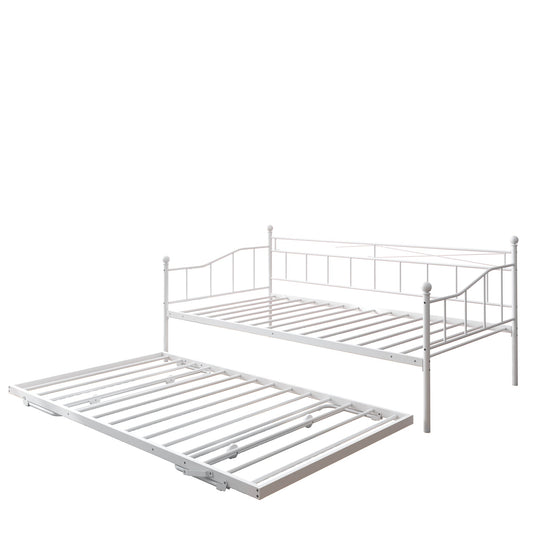 Mondawe White Metal Daybed with Twin size Trundle Sofa Bed Frame