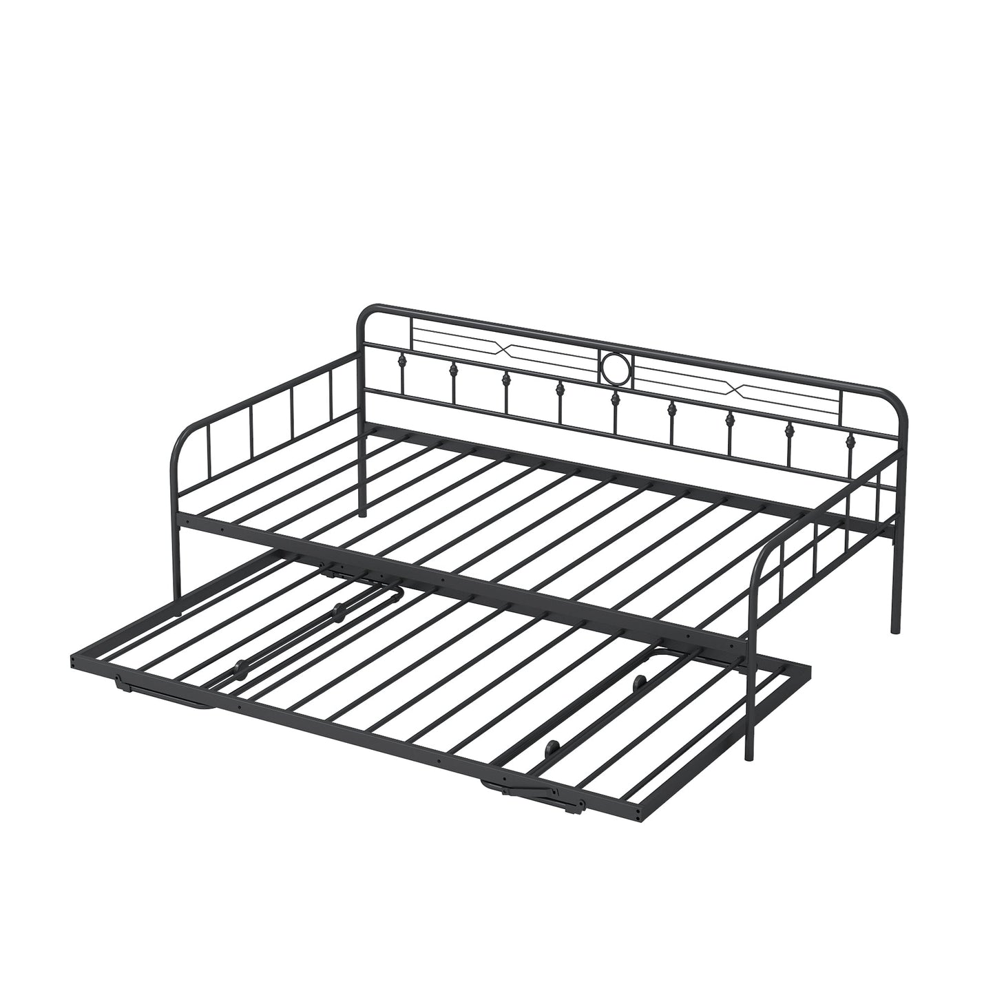 Mondawe Black Metal Daybed with Twin size Trundle Sofa Bed Frame