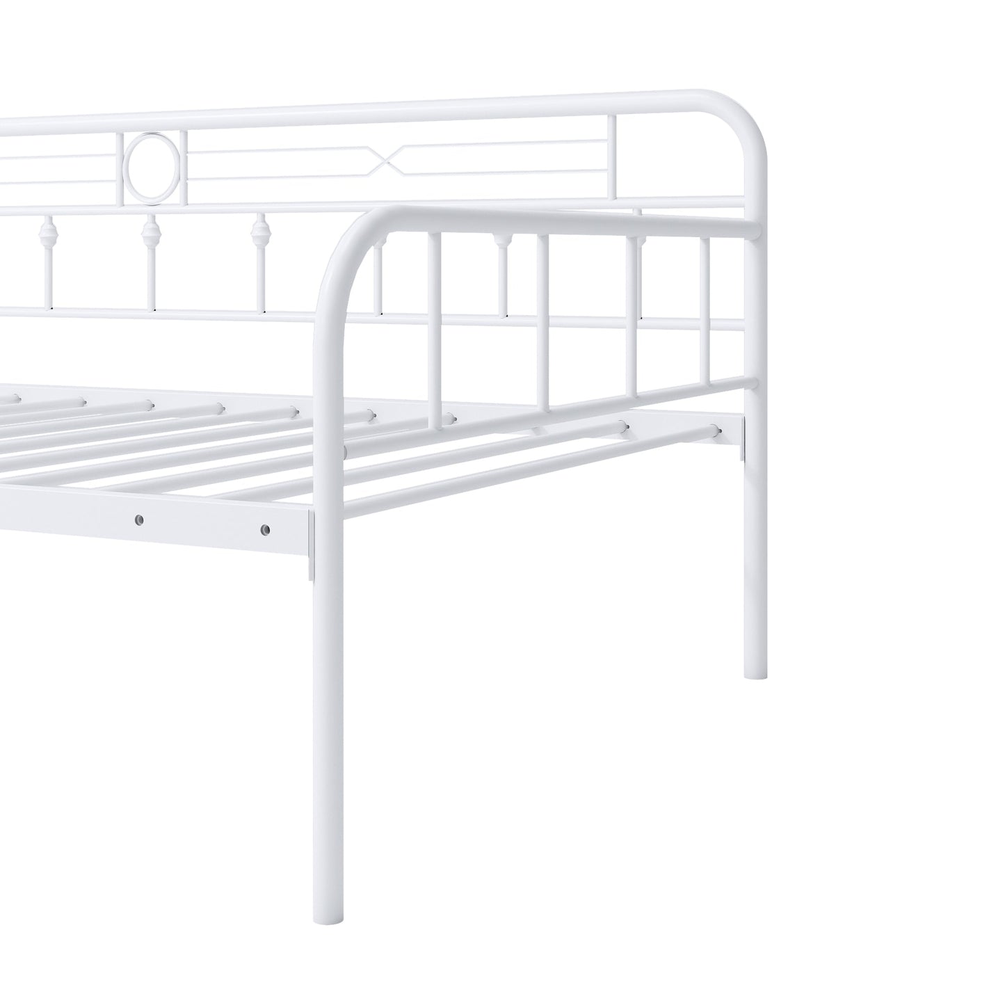 Mondawe White Metal Daybed with Twin size Trundle Sofa Bed Frame