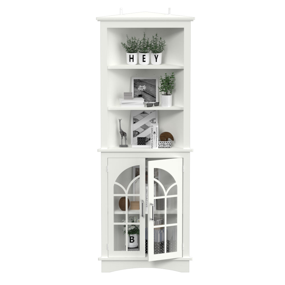 Mondawe White 63.3inches Corner Storage Cabinet Tall Freestanding Bookcase with Doors&Adjustable Shelves