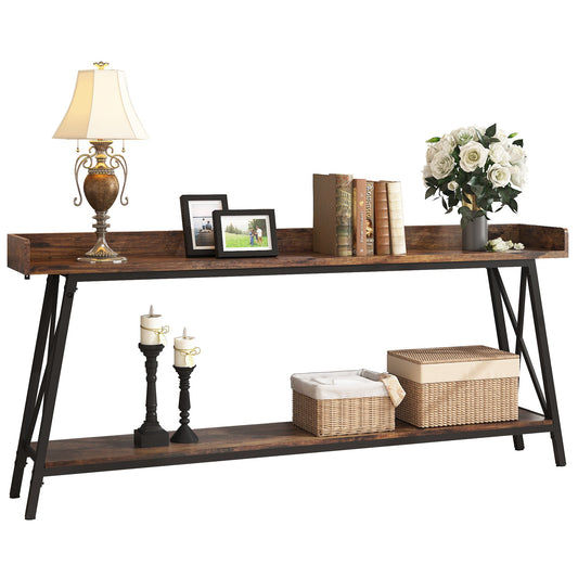 Mondawe 70.87inch Brown Black Extra Long Console Table Behind Couch for Living Room