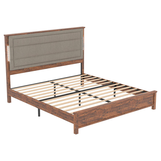 Mondawe King Size Bed Frame with Upholstered Headboard No Box Spring Needed and Easy Assembly