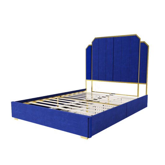 Mondawe Navy Blue 59.06inches Queen Size Headboard Bed Frame