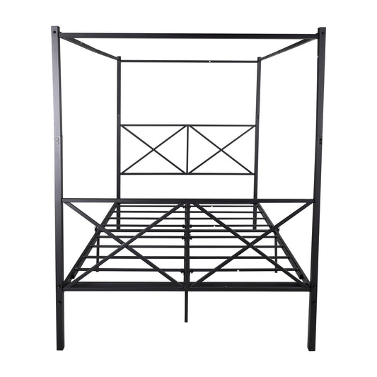 Mondawe Metal Canopy Bed Frame,Large X-Shaped Bed Frame,Black Platform Bed Frame