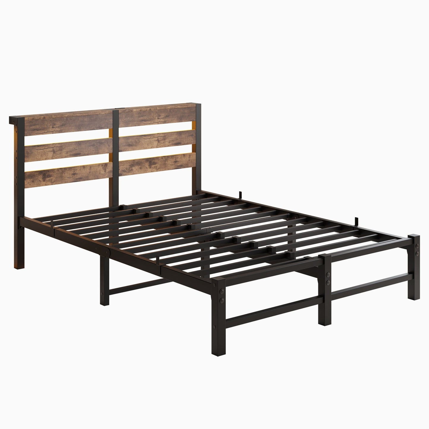 Mondawe Full Size Metal Bed Frame,A Springless Bed Frame With USB Charging Station And RGB Lights