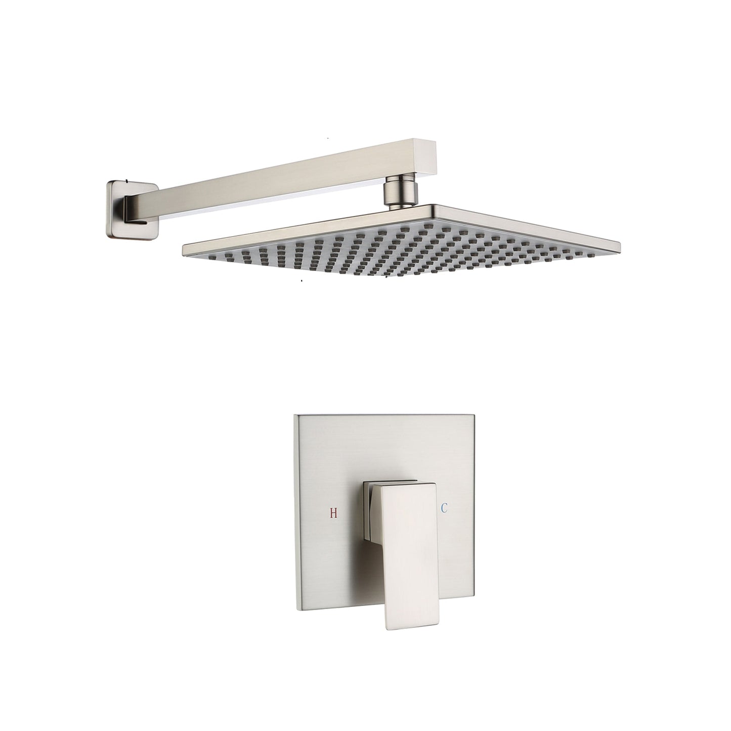 Mondawe Single-Handle 1-Spray Pattern 10 in with Wall Mount Square Shower Faucet in Brushed Nickel