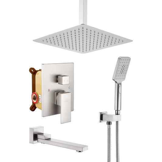 Mondawe 12 in Ceiling Mount Shower System with Hand Shower & Tub Spout