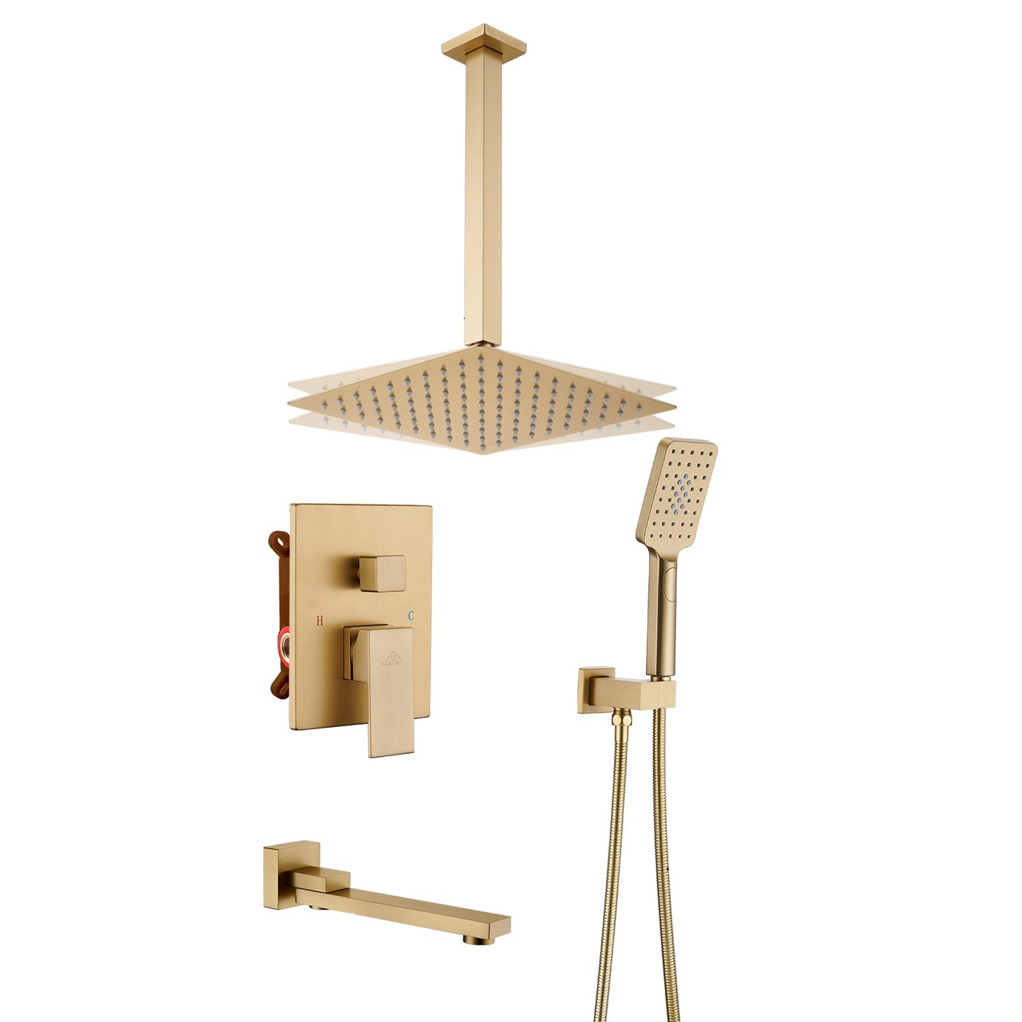 Mondawe 12 in Ceiling Mount Shower System with Hand Shower & Tub Spout