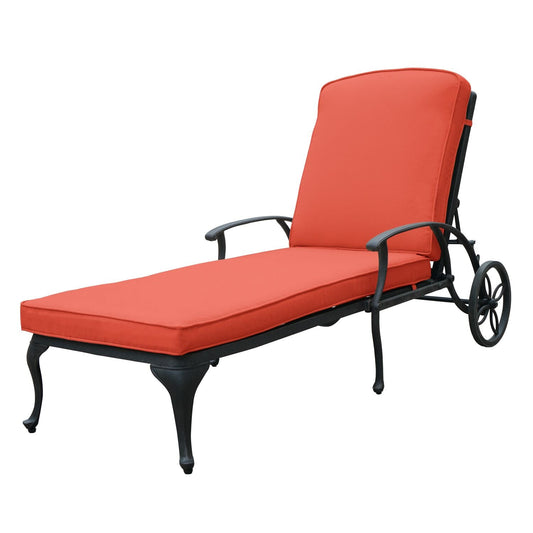 MONDAWE Bronze Aluminum Outdoor Chaise Lounge with Wheels and Red Cushions