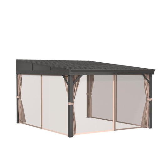 MONDAWE 10x12 ft Wall-Mounted Hardtop Gazebo with Aluminum Frame, Galvanized Steel Roof