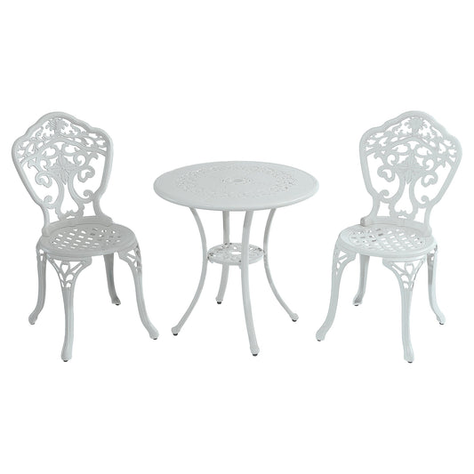 MONDAWE 3-Piece Cast Aluminum Bistro Table and Chairs Set With Hollow Back Chairs