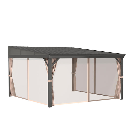 MONDAWE 12x14 ft Wall-Mounted Hardtop Gazebo with Aluminum Frame, Galvanized Steel Roof