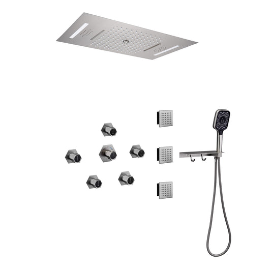 MONDAWE 22in Ceiling Mounted LED Shower System Set with Handheld Spray