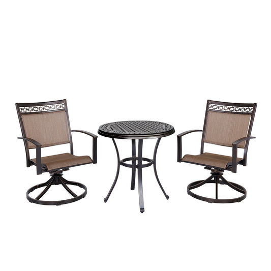 MONDAWE 3-Piece Cast Aluminum Round 28 in. H Outdoor Bistro Set with Swivel Sling Chair