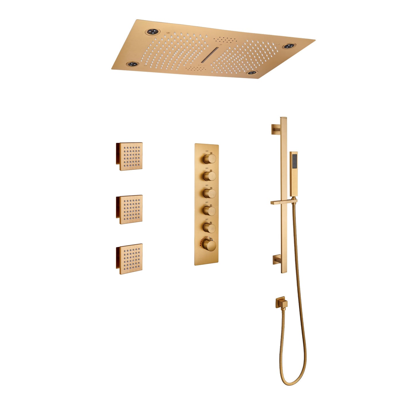 MONDAWE 3 Functions 5 Sprays Flush Ceiling Mounteded Luxury LED and Music Thermostatic Shower System