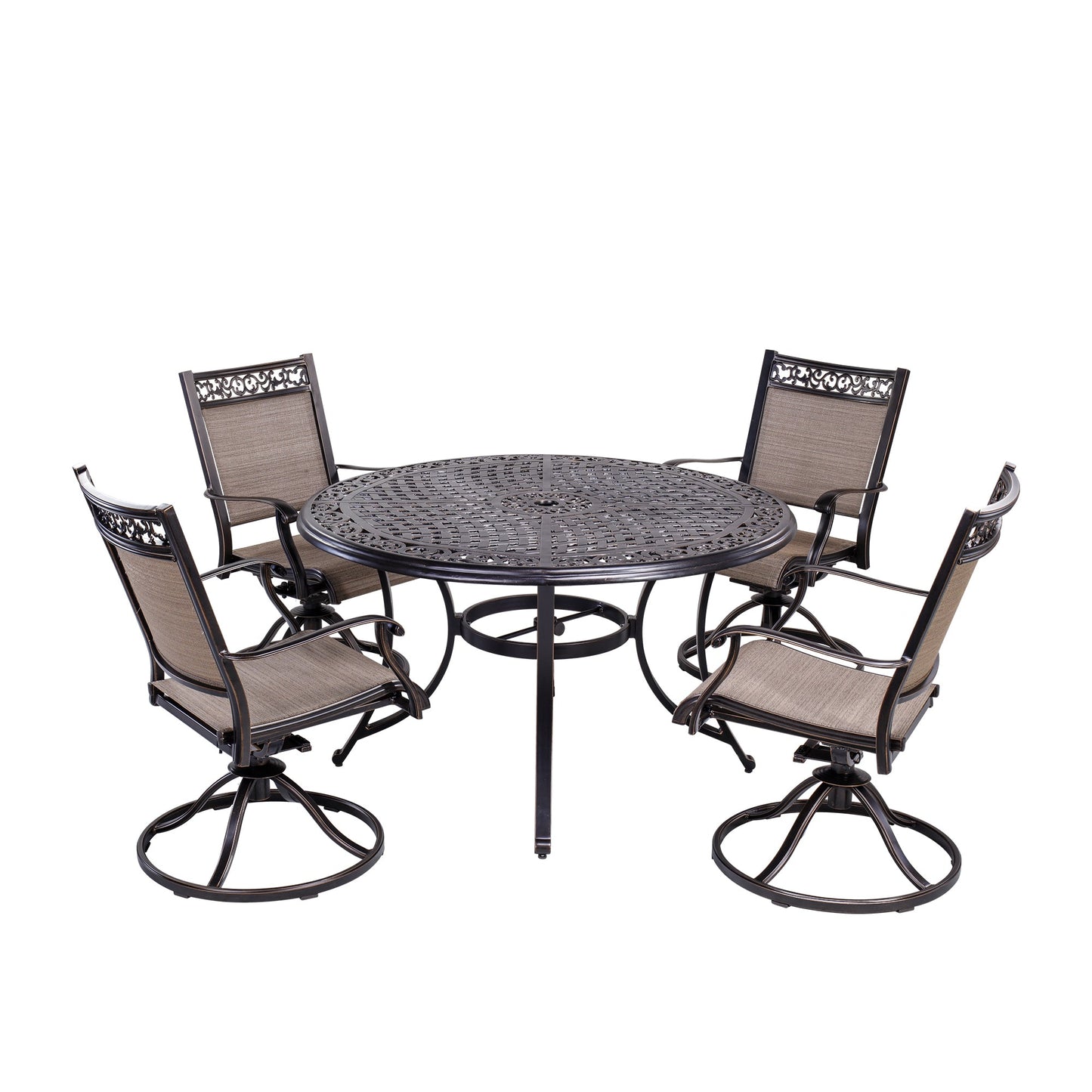 MONDAWE 5 Pieces Patio Furniture 28 in. H Cast Aluminum Round Table Dining Sets with Umbrella Hole