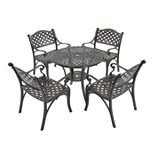 MONDAWE 5 Pieces Hollow Grid Back Cast Aluminum Patio Dining Set Ourdoor Seating Set for Patio