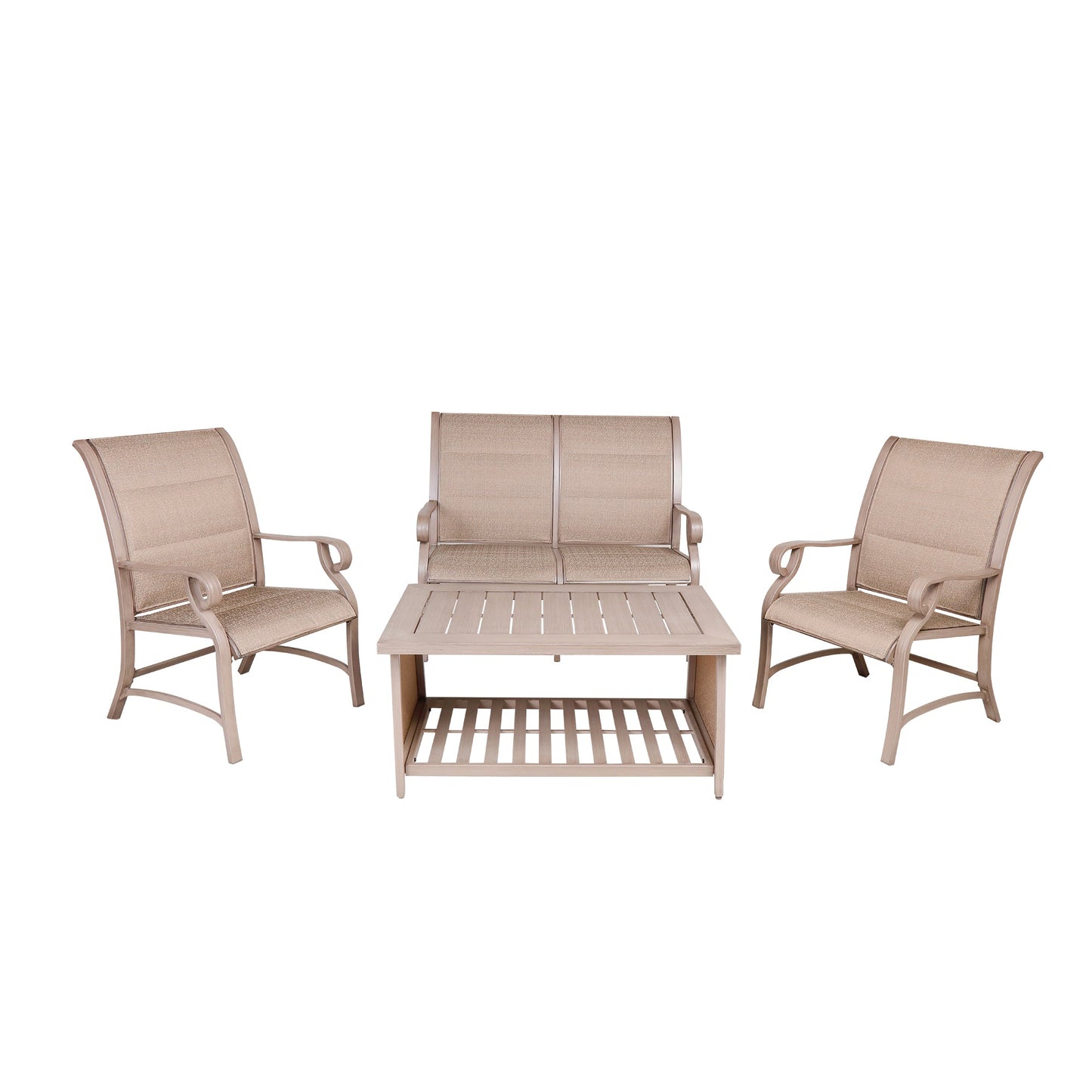 MONDAWE 4-Piece Outdoor Patio Conversation Set Coffee Table and Khaki Armchairs