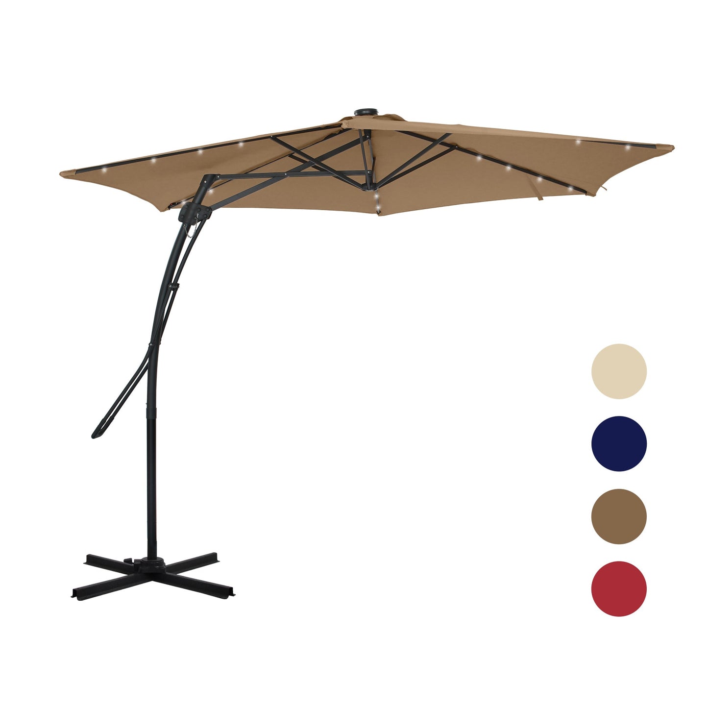 MONDAWE 10 ft. Square Cantilever Outdoor Market Umbrella with 24 Light Beads and Based Stand Included