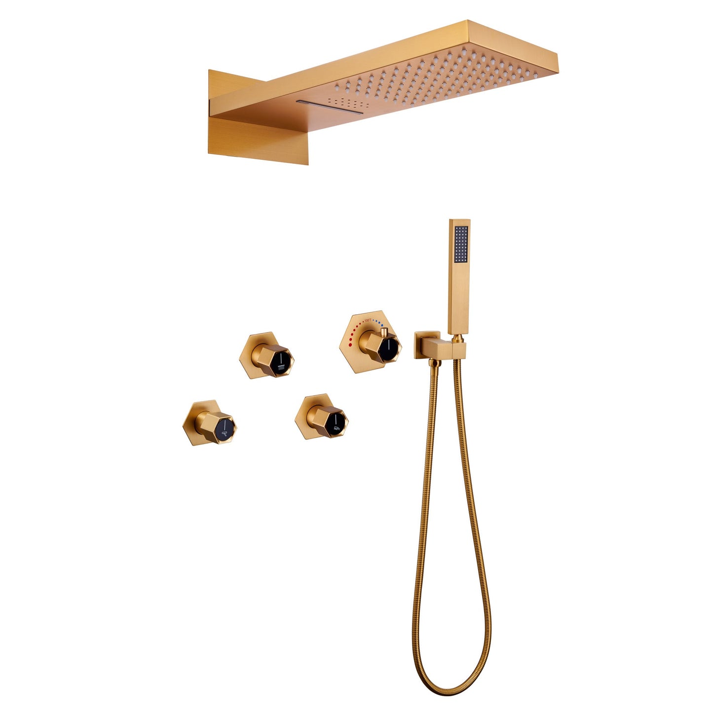 MONDAWE 2 Functions 3 Sprays Wall-Mounteded Luxury LED and Music Thermostatic Shower System