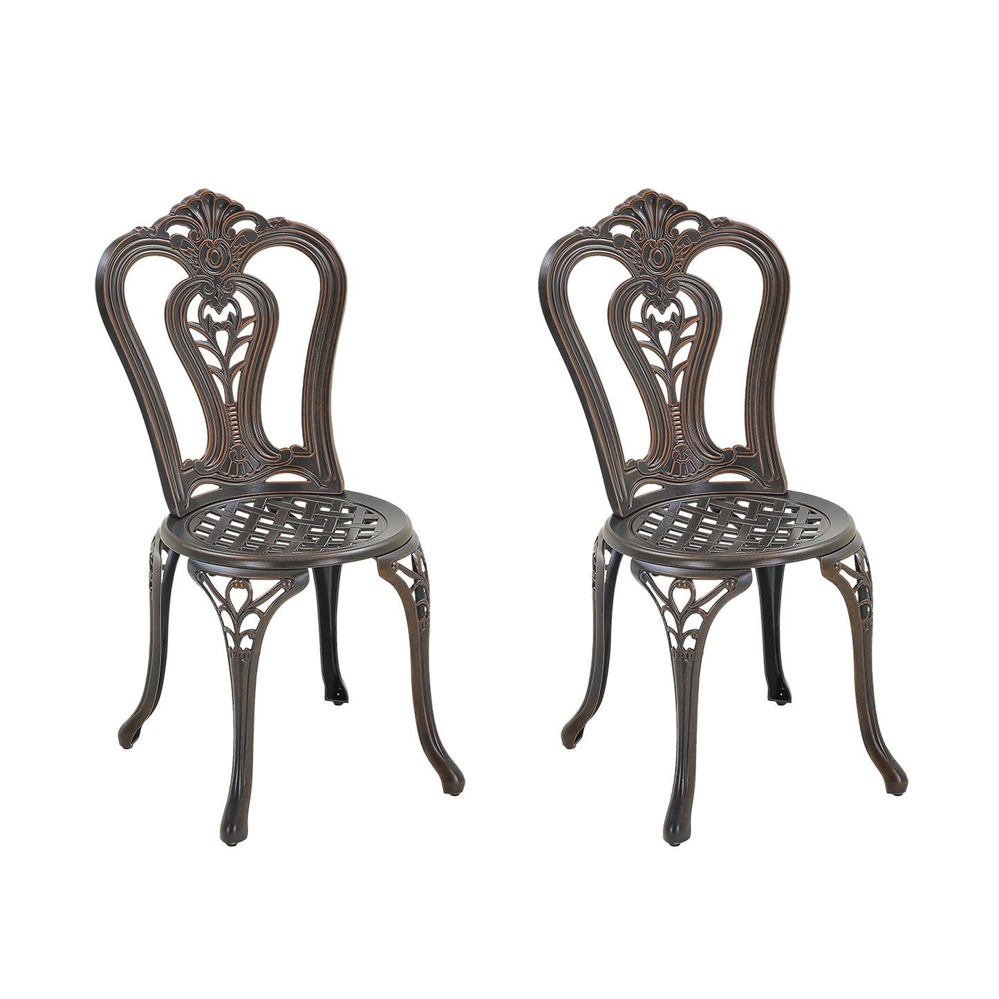 MONDAWE Antique Outdoor Cast Aluminum Bistro Chairs Hollow Back (Set of 2)