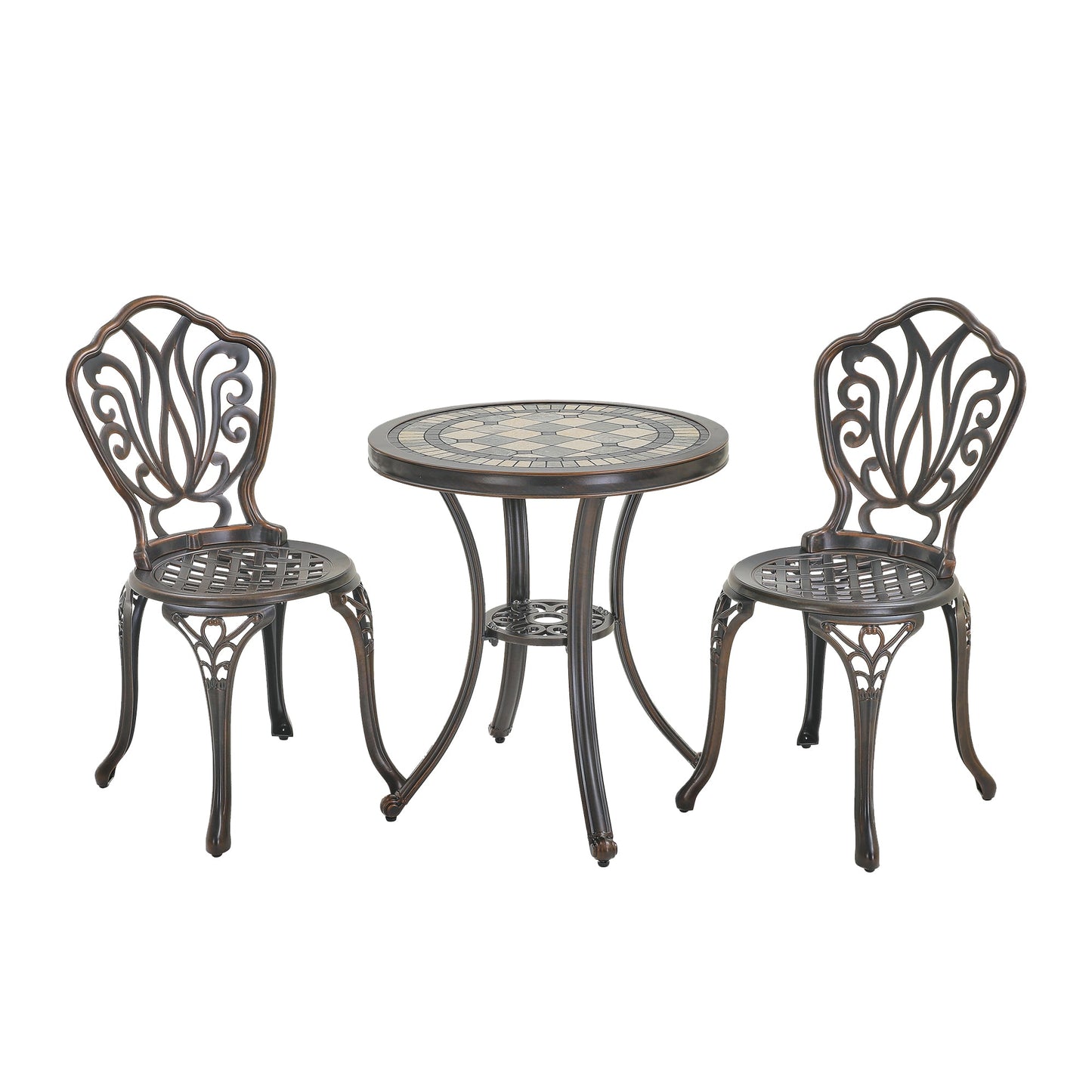 MONDAWE 3-Piece Cast Aluminum Bistro Coffee Table and Chairs Set for Patio