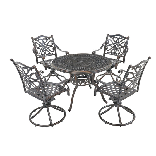 MONDAWE 5-Piece Hollow Back Cast Aluminum Patio Dining Set With 4 Swivel Chairs