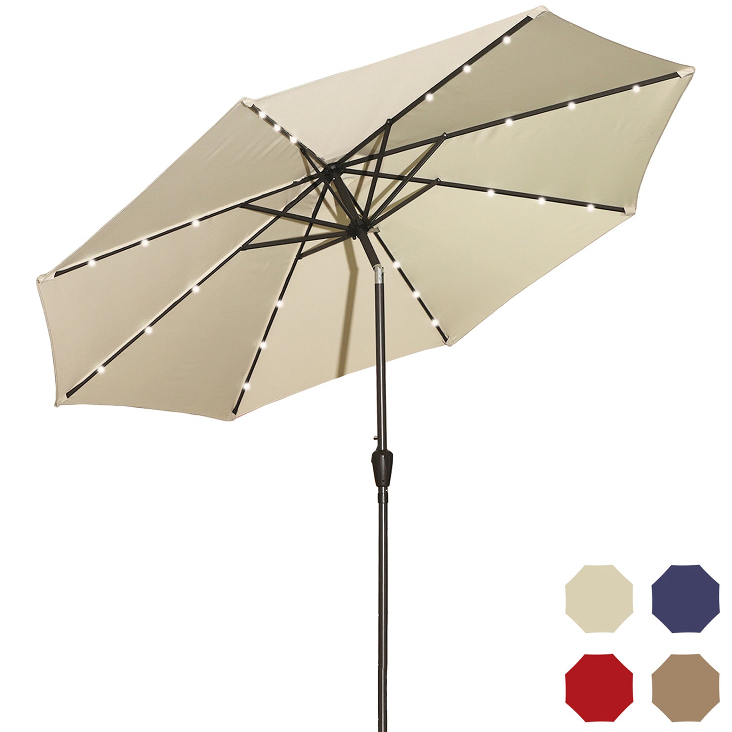 MONDAWE Patio Solar LED Market Umbrella with Crank