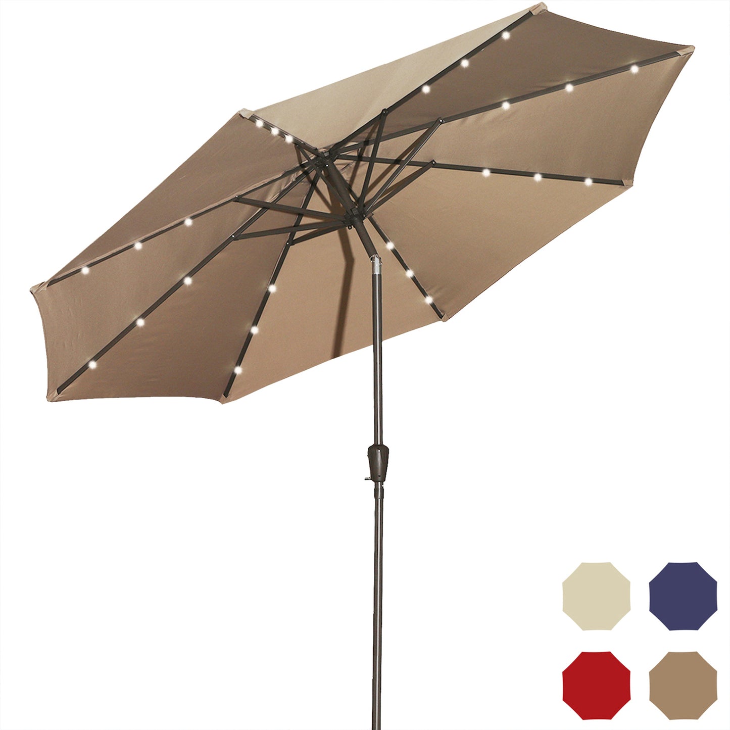 MONDAWE Patio Solar LED Market Umbrella with Crank