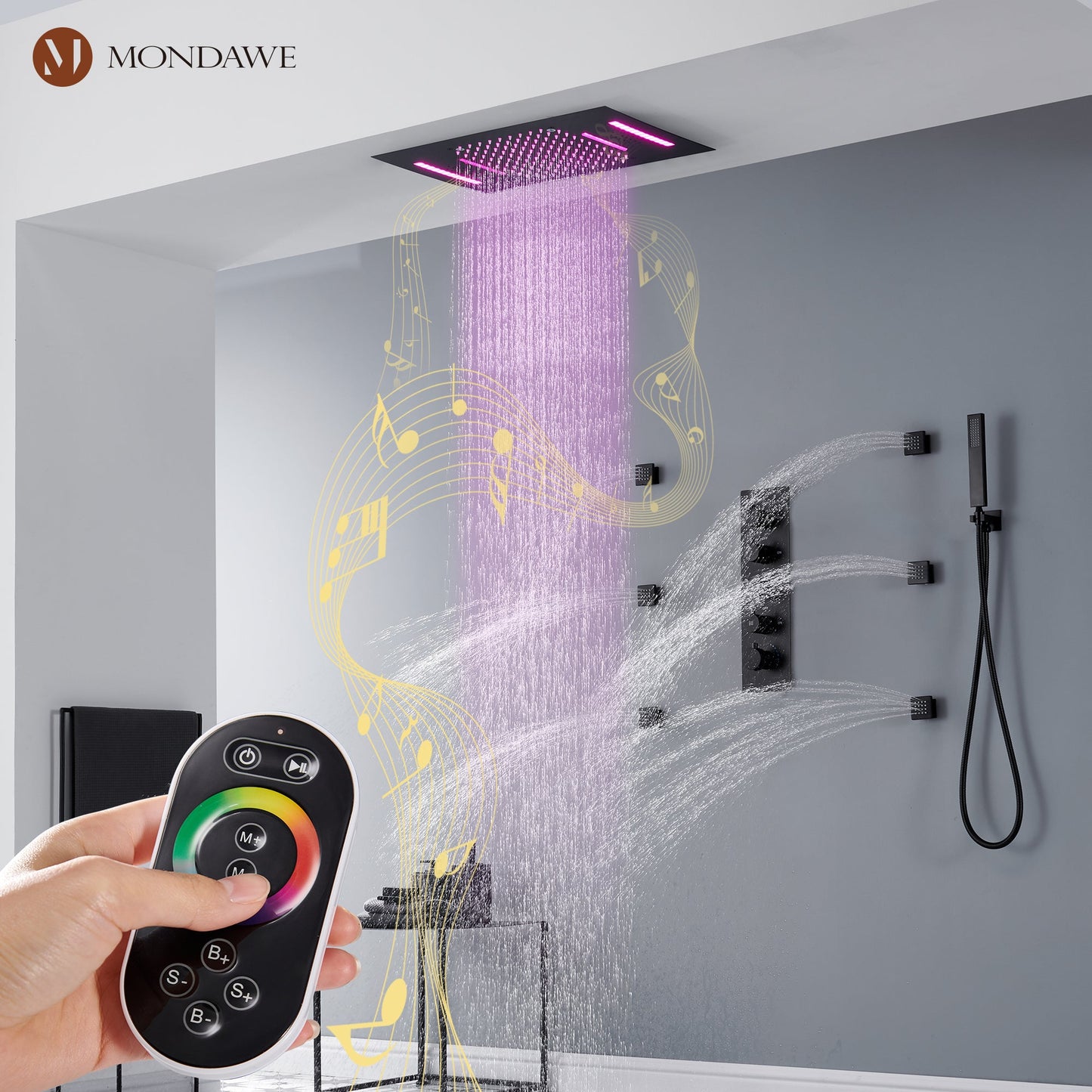 Mondawe Luxury 4-Way Thermostatic Shower System with LED and Music Player