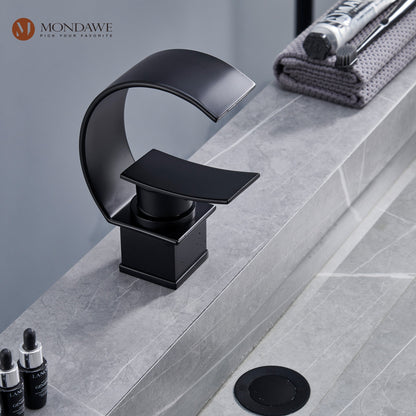 Mondawe 8 In Widespread Single-Lever Handle Arc Spout Single-Hole Bathroom Sink Faucet with Waterfall