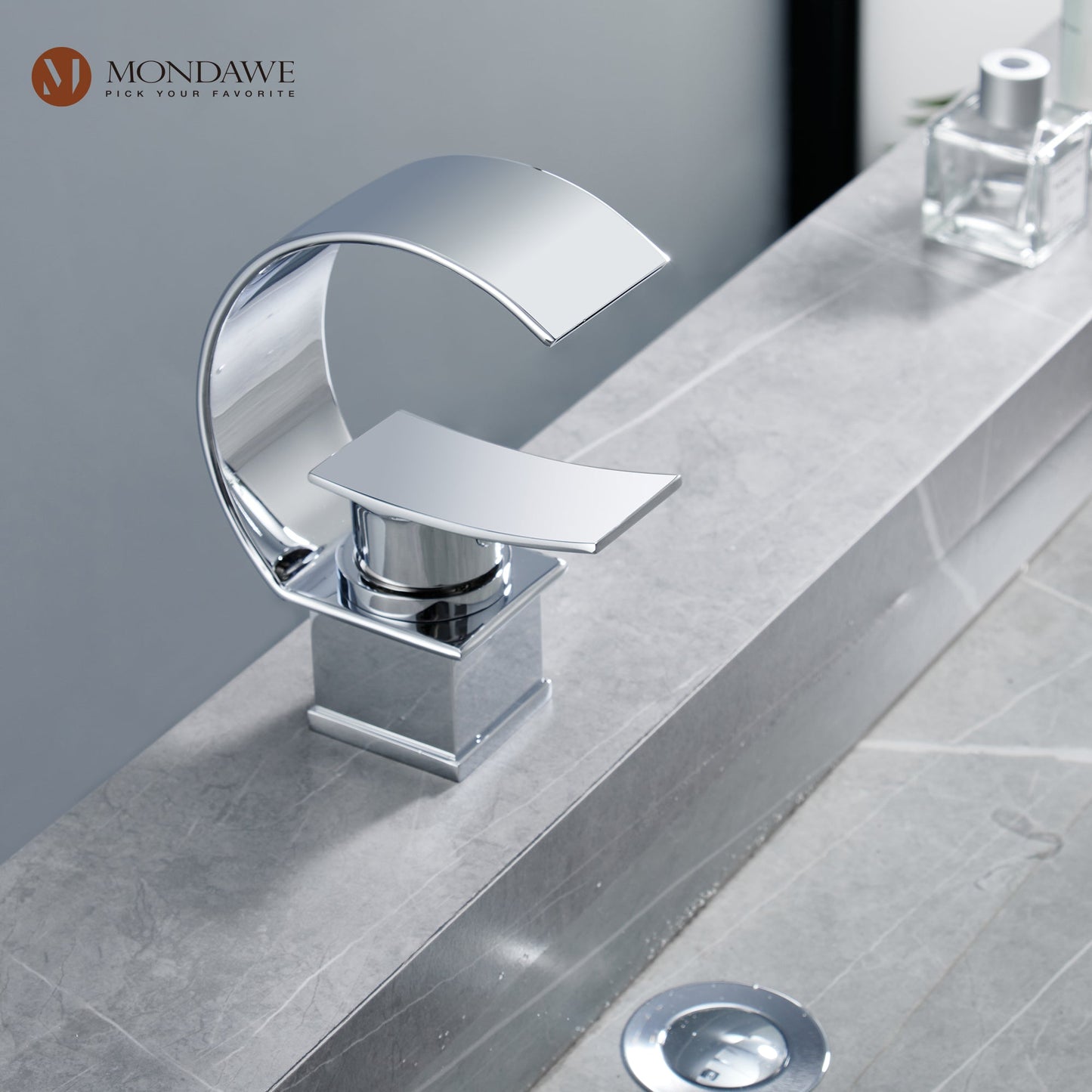 Mondawe 8 In Widespread Single-Lever Handle Arc Spout Single-Hole Bathroom Sink Faucet with Waterfall