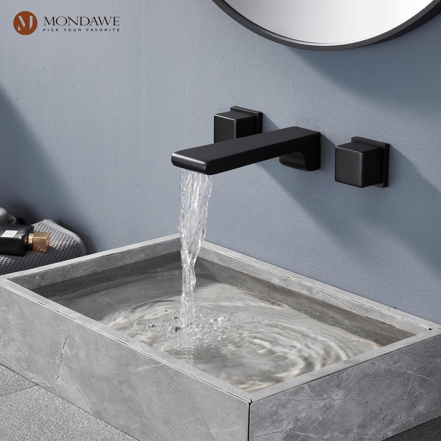 Mondawe Spot Free Widespread Wall Mount 3-Hole Sink Water Tap with Double Handle