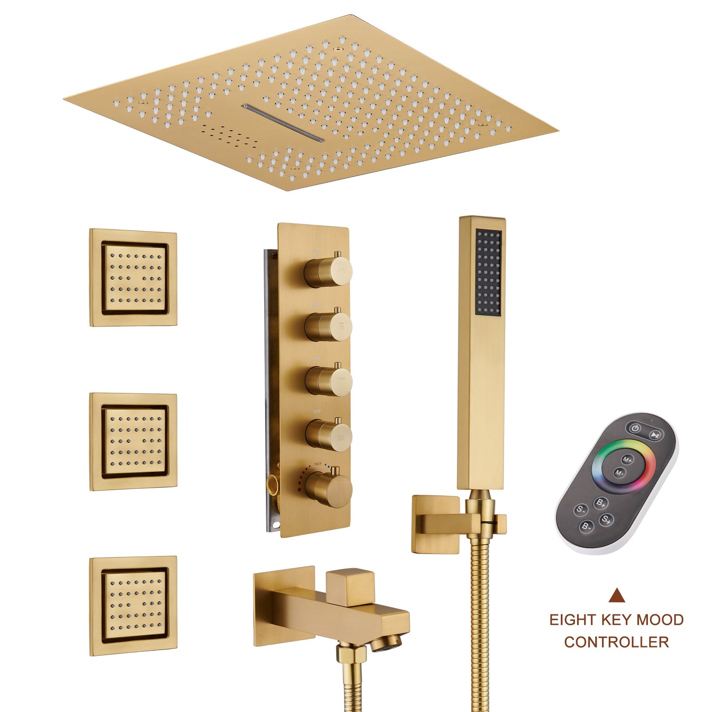 Mondawe 4-Way Shower System with LED and Music Player in Black/Nickel/Gold