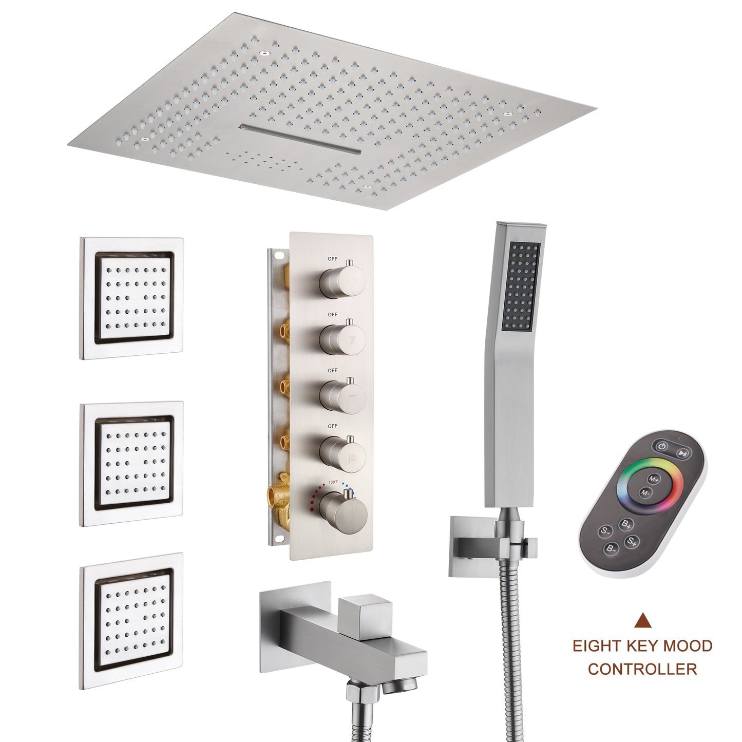 Mondawe 4-Way Shower System with LED and Music Player in Black/Nickel/Gold