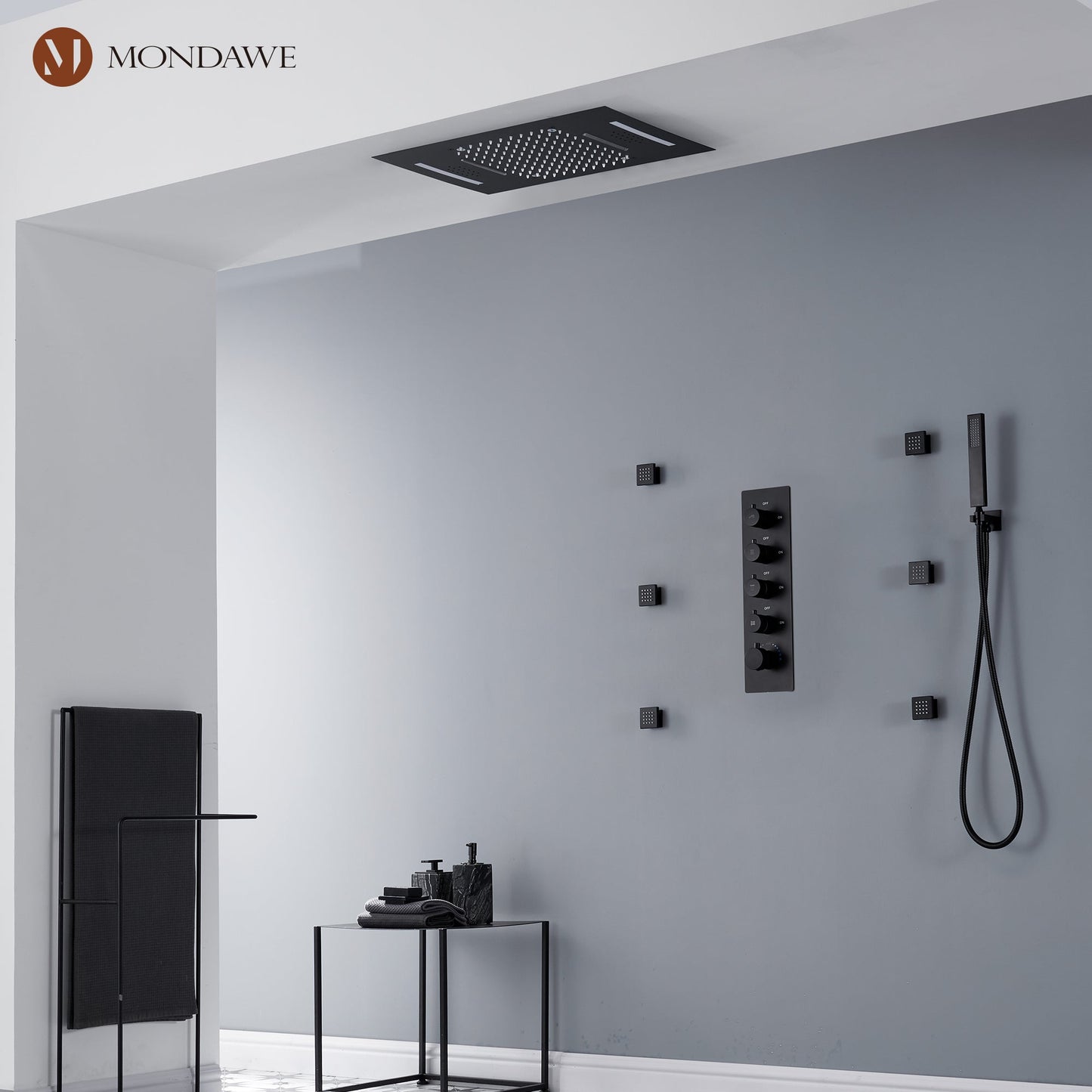 Mondawe Luxury 4-Way Thermostatic Shower System with LED and Music Player